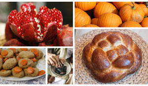 platos y alimentos judíos en la celebración del año nuevo judío